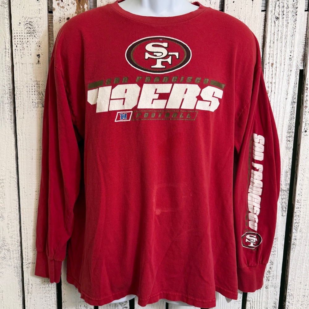 Vtg Majestic San Francisco 49ers Men XL Red Long Sleeve T-Shirt Distressed NFL